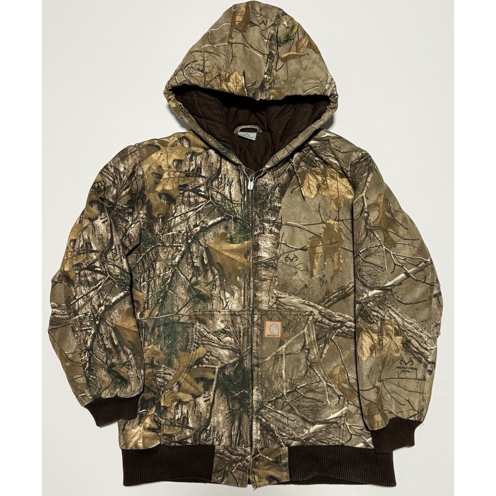 Carhartt Camo Quilted Chore Active Hooded Jacket Youth Large 14-16 Realtree Xtra